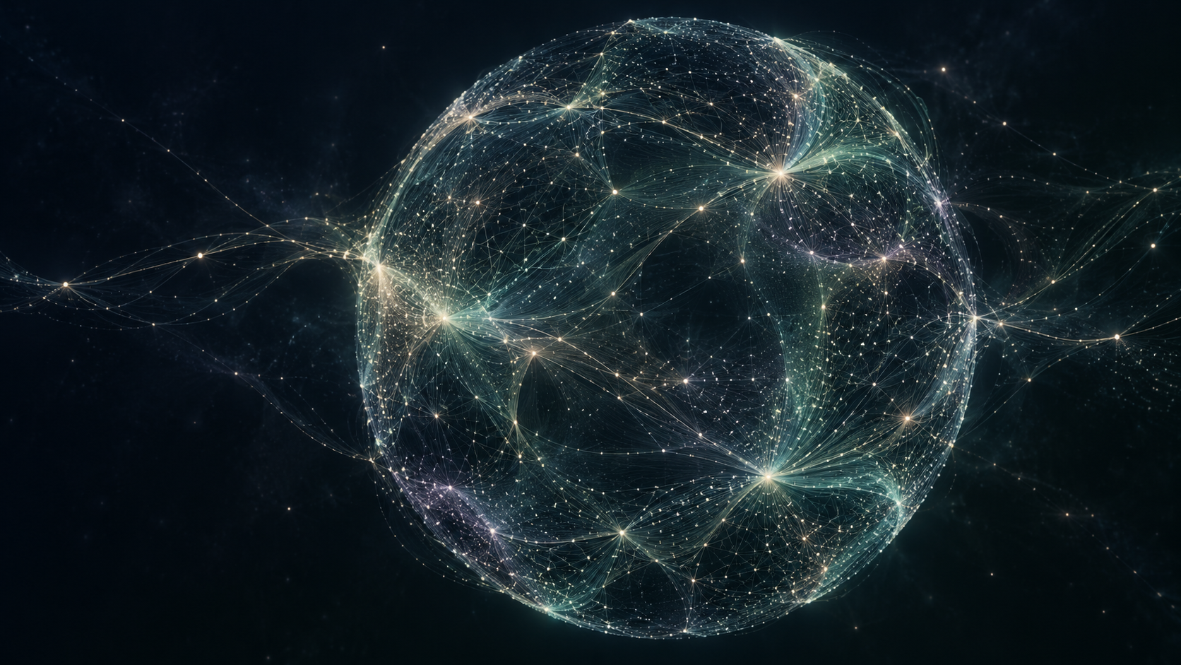 Conceptual noosphere: delicate luminous networks converge into a shared spherical field of intelligence